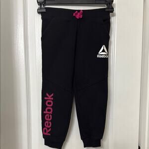 Reebok Girls Black Jogger Pants Pull On Pink Letters Size 4T